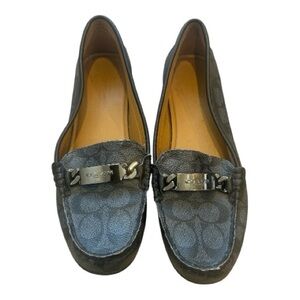 COACH Loafer Shoe Slip on Womens 7.5 B Jacquard Black Logo Signature Olive